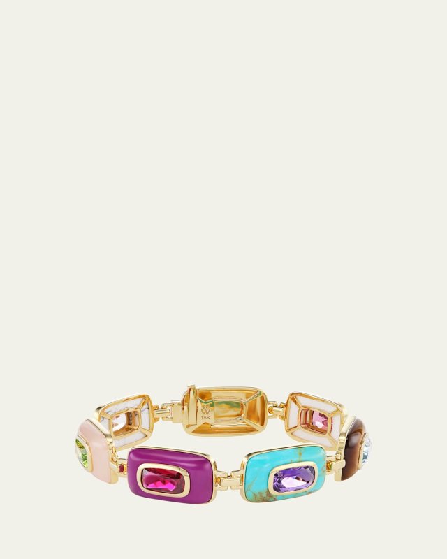 18K Yellow Gold Patchwork Bracelet with Mixed Stones